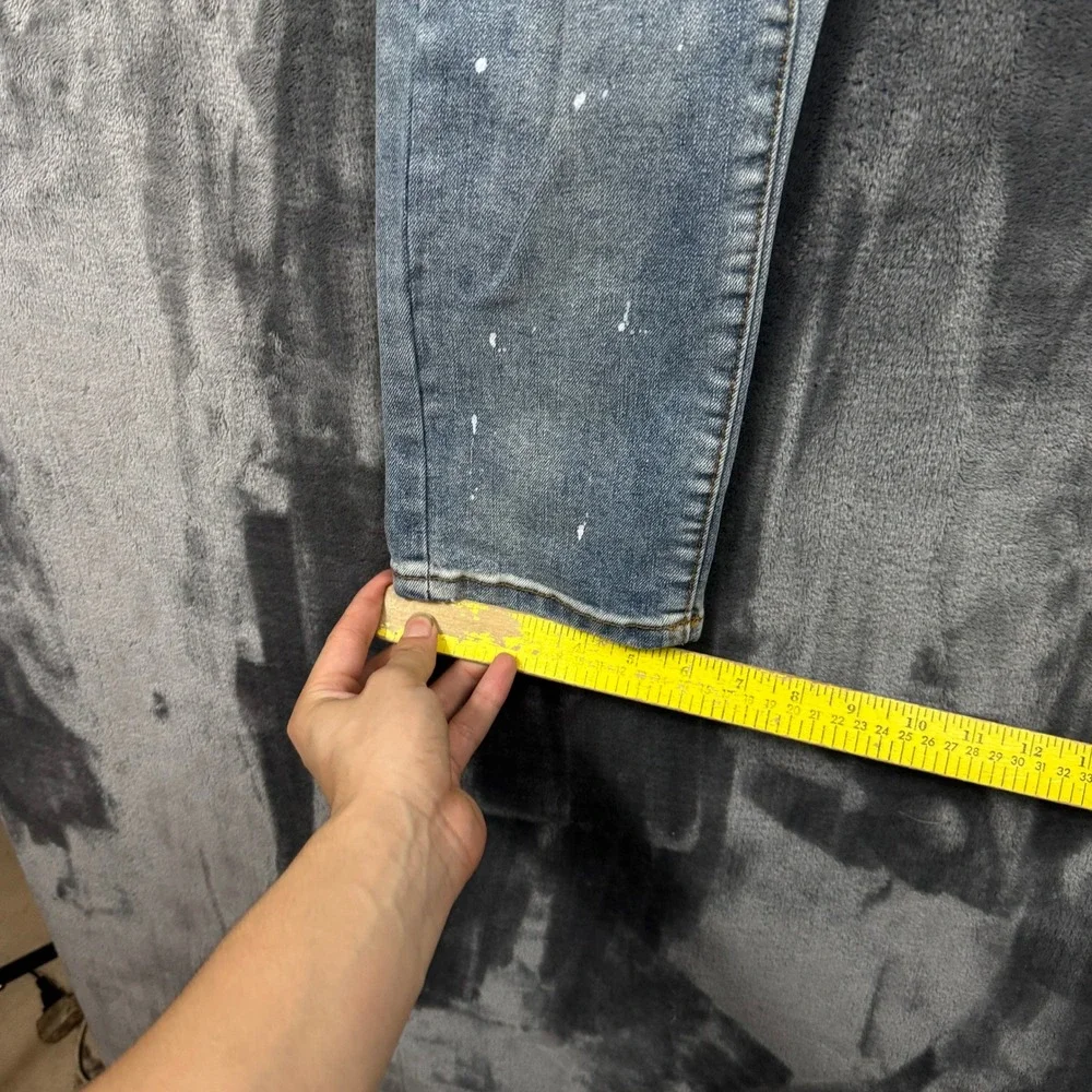 Purple Brand P001 Skinny Jeans Mens 32 Blue Good Distressed Paint Splatter